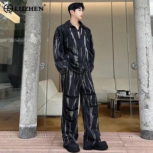 Мужские спортивные костюмы Luzhen Tie-Dye Design Design с двумя частями моды High Street Tops Straight Pants 2024 Spring Olde LZ2475