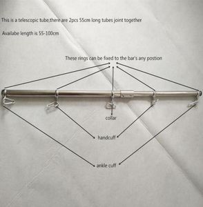 304 Stainless Steel Adjustable Sex Restraint Spreader Bar Fetish Bondage Neck Hands Ankles Cuffs Metal Tube and Pipe BDSM Toys Y206784845