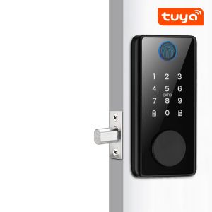 Lock Tuya SmartLife APP Smart Remote Control Fingerprint Password Card US Deadbolt Automatic Electric Latch Lock