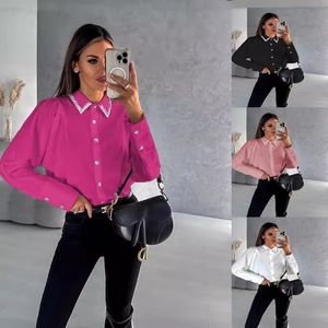 Spring Summer Fashion Diamond Blouses Loose Long-sleeved Single-breasted Shirt