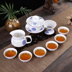 Teaware Set 2024 10 st/set Tea Set Ceramic Cup Blue and White Teapot Bone China Service
