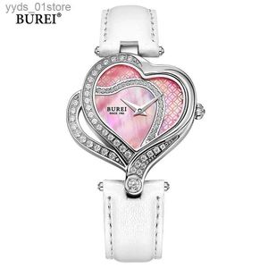 ساعات النساء Burei Brand Ladies Fashion Heart Women مقاوم للماء Luxualy Leather Leather Listes Quartz Relogio Feminino 2022 L46