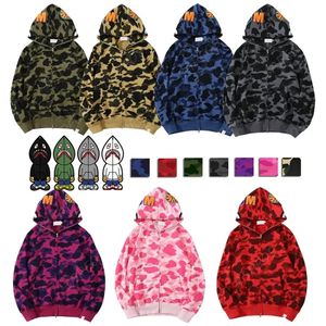 Herrendesigner Hoodies Reißverschluss Hai Hoodie für Frau Camouflage Hoody Kapuzenpullover Sweatshirts Manns Pullover Langarm -Strickjacke Jacke