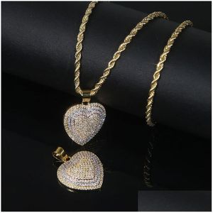 Pendant Necklaces Wholesale Two Tone Color Heart Necklace Iced Out Shiny Cubic Zirconia Hip Hop Jewelry For Girls Women Man Boy Gift D Otwxn