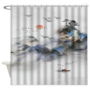 Duschvorhänge abstrakte Landschaft von ho me me lili curtain kunst bath Dekor Japanische Tintenmalerei Stil wasserdichtem Stoff