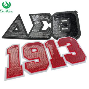 accessories Custom Sturdy Red DST 1913 Number Delta Sigma Theta Sorority Double Felt Reversible Sequins Iron Patch for Jacket