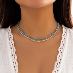 Choker Bohemia Mehrfarbige Acrylsamenperlen Halskette für Frauen handgefertigt Strang Perlen Kurznackenkette Einfache Schmuckparty