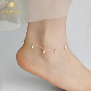 Ashiqi Natural Freshwater Pearl 925 Sterling Silver Anklets for Women 34mm Pearl Foot Jewelry女性レッグチェーン240408