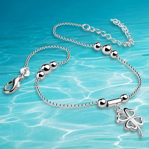 Fot Anklet 925 Sterling Ladies Silver Anklets Armband Chain for Women Leaves Pendant Jewelry Package Mail 240408
