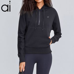 Al yoga uzun kollu kapüşonlu ceketler yumuşak 1/2 yarım zip kazak sweatshirt jogger fitness eğitimi gevşek gündelik sonbahar kış ceket stüdyo-sokak terteleri