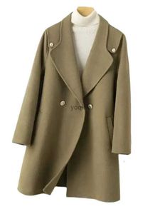 Trench feminina casacos CAIXLILLING 2024 Moda Trendy Womens Coat Spring Autumn e Winter Midn comprimento de lã sobrecarregar solto casual estilo coreano TOPL2403