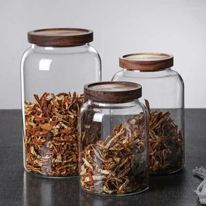 Storage Bottles Jar Food Wood Airtight Canister Spices Jars Pasta Container Clear Mason Kitchen Organizer Lid Glass With Sealed