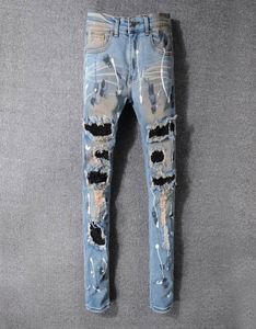 Знаменитые бренды дизайнерские джинсы Slim Fit Mens Shinny Jeans Men Women Motorcycle Biker хип -хоп.