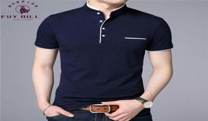 Fuybill mandarin colletto a maniche corte camicia da camicia primavera estate nuovo stile uomo abbigliamento marca magliette in forma slim cotone 2009241559061