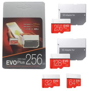 2019 den senaste produkten 128 GB 64 GB 32GB EVO Plus Micro SD TF -kort 256 GB UHSI Class10 Mobilminnekort 50pcs7188976