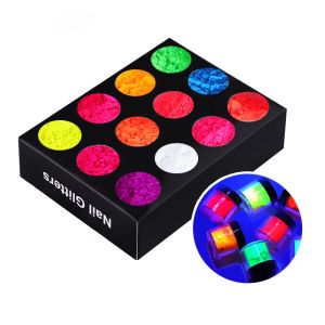 Glitzer 12 Farbreihe Fluoreszenzfarbe Acrylpulver für Nägel Design Kit Nägeldekoration Laser Laserschichtschichtpigmentpulver