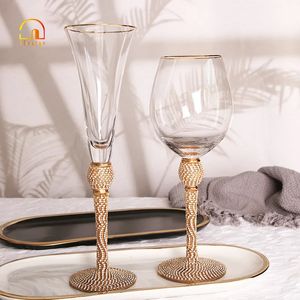 1 pezzi Diamondencrusted Champagne Glass GoldRimmed Crystal Luxury Caldici in stile European Wine Glasses Bar festa 240408