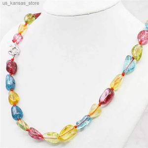 Pendant Necklaces 6-12mm Multi color Irregular Watermelon Tourmaline Jade Chalcedony Stone Necklace DIY Natural Womens Jewelry Production Design240408