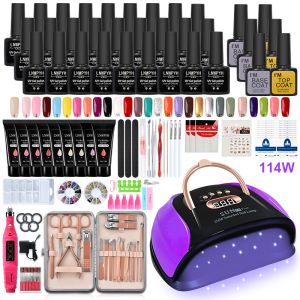 Dresses Nail Set 114/54w Uv Led Lamp Dryer with 27/12 Pcs Nail Gel Polish Kit Soak Off Manicure Tools Set Electric Nail Drill Nail Tools