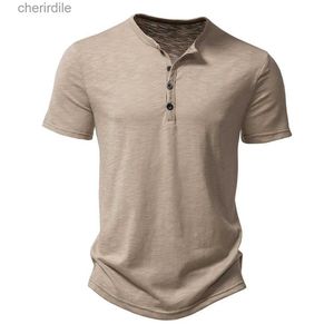 Мужские повседневные рубашки Генри Круглая шея летняя мужчина повседневная сплошная сплошная рукава мужская футболка для высококачественной мужской футболки YQ240408