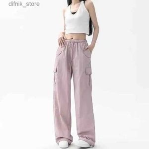 Kvinnors jeans Y2K Pocket Cargo Pants Woman Loose Trousers Summer Stylish Sashes Belt Campus Kvinnliga Vintage Basic College Strtwear Y240408