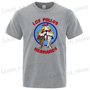 メンズTシャツLos Pollos Hermanos面白いプリントTシャツの男性ファッションカジュアルショートスルブサマーコットン通気性TシャツチキンブラザーズT T240408