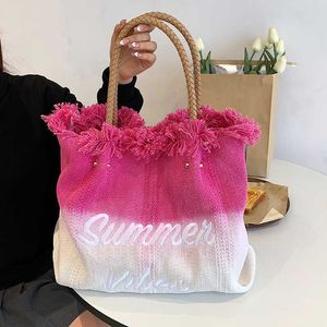 Large Capacity Bag for Women's 2022 Autumn/Winter New Trendy Handheld Knitted Shoulder Bag Fashionable Contrast Color Versatile Tote Bag 240408