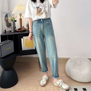 2024 Leg shaped harvester denim jeans women in spring and autumn light color slim cover crotch nine point Harlan pants