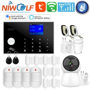 Kits Tuya WiFi GSM Home Alarm System Smart Security Burglar Host Touch Keyboard Support RFID 433MHz Wireless Detector Wired Sensor