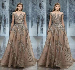 فستان سهرة Ziadnakad طويل الأكمام عالية الرقبة ثوب الفضة الكريستال Zuhair Murad 2020 Yousef Aljasm Kim Kardashian Kylie Jenner4060091