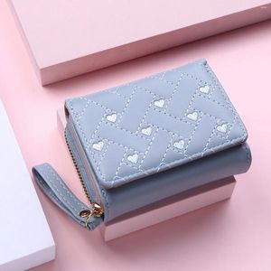 محفظة محفظة محفظة Tri Tri Card Card Bag Pu Multi Compings Pocket Short Fashion Corean Estridered Love Pattern