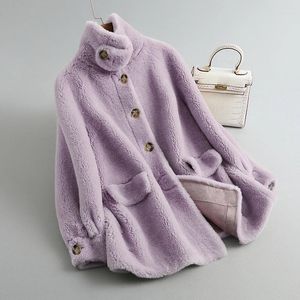 Women's Fur Taro Mud Popo 2024 Autumn/Winter Grain Sheep Fleece Coat For Mid Length Lamb And Integrated