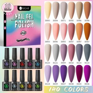 Zestawy Ur cukier 10pcs/Zestawy Zestaw lakieru do paznokci jesień zimowy lakier zanurzeni z żelu UV LED półprzepuszone wszystko za manicure paznokcie