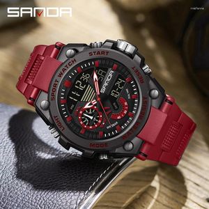손목 시계 Sanda 3302 남자 전기 시계 다기능 패션 트렌드 야외 발광 알람 클록 방수 충격 방지 손목 시계 2024
