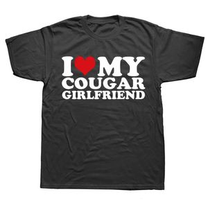 Zabawne, kocham moją kuguar dziewczynę t koszule w stylu letni bawełniany streetwear I Heart My Cougar Girlfriend Gf Prezenty T-shirt 240322