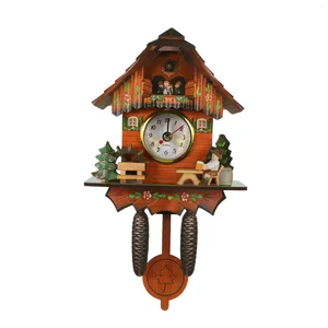 Decorative Plates Antique Wooden Cuckoo Wall Clock Bird Time Bell Swing Alarm Watch Home Art Decor 006
