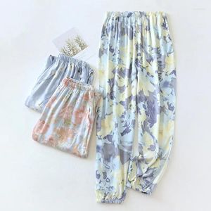 Women's Sleepwear Summer Sleeping Pants Viscous Fiber Gongsatin Ladies Beach Mosquito Proof Flower Home