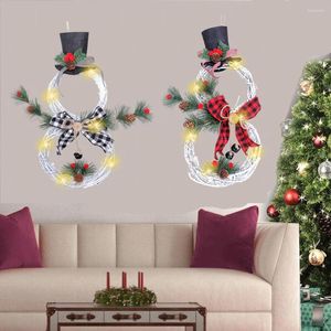 Decorative Flowers Lighted Christmas Wreath Decoration Hanging Decor Snowman Decorations Led Garland Rattan Circle Year 2024