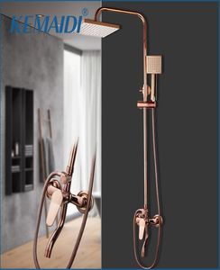 Kemaidi Luxury Rose Golden Shower Faucet Set Solid mässing Pink Bathtub Mixer Rainfall Spray Hand Dusch Dusch Facuet LJ204348732