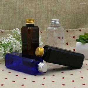 Storage Bottles 500pcs/lot 100ml Square Plastic Refillable With Screw Aluminum Metal Top Cap Cosmetic Tools Vial