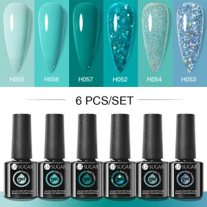 Zestawy UR Sugar Nail Gel Poliska 7 ml 6PCS Szklana butelka Burek Seria Glitter zanurzanie z żelowych lakierów UV Manicure do paznokci DIY