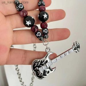 Pendant Necklaces Punk Rock Dark Flame Guitar Necklaces for Women Y2K Spice Girls Subculture Pentagram Necklace Party Gifts240408UTTO