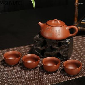 ティーウェアセットトップセールティーセットYixing Teapot手作りポットカップ160ml旅行中国の式ギフト4カップのギフト