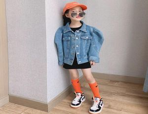 Fashion Kids Puff Sleeve Cowboy Jacken Kinder SingleBreasted Denim Jacke Girls Casual Tops A39988821963