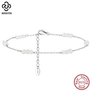 Rinntin 925 Sterling Silver Natural Pearls Anklets for Women Fashion Foot Bransoletka Kostki Letnia biżuteria SA36 240408