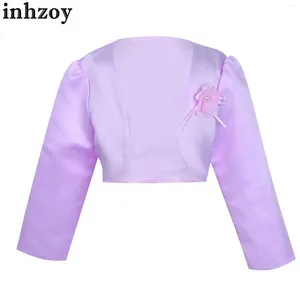 Jackets Kids Girls Satin Bolero Jacket Elegant Flower Cardigan Long Sleeve Open Front Shrug Cape Shawl Coat Wedding Party Dress Outwear