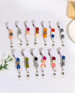 Keychains 60cm rep Teleskop Bohemian Silikon Rainbow Nurse Badge Scroll Teacher Pärled ID Badge Gift Easy Pull Buckle7012803