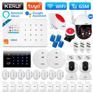 Kits Kerui W181 Larmsystem för hem WiFi GSM Alarm Support Alexa Tuya Smart Motion Sensor Door Sensor Detector Siren RFID