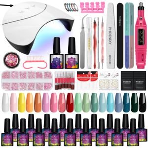 Kits Phoenixy Nail Set Gel Nail Polish Kit with UV LED Lamp Dryer Semi Permanent UV Gel Varnish Set Professional Nail Art Tools Kit