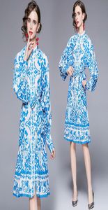 Autumn Winter Floral Slim Aline Dress 2021 Women Designer Longo Sleeve Resort Party Mock Neck Runkway Vestres de comprimento de joelhos LA5711602